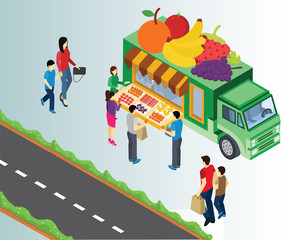 Isometric Artwork Concept of fruit truck