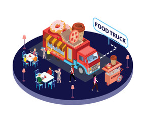 Isometric Artwork Concept of Food Truck