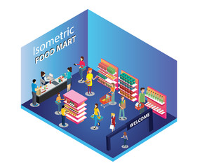 Isometric Artwork Concept of Food Mart