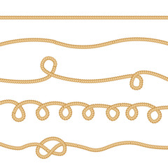 A set of ropes with different types of bends, shapes, curves, lines.