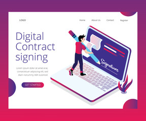 Isometric Artwork Concept of Digital Contract Signing