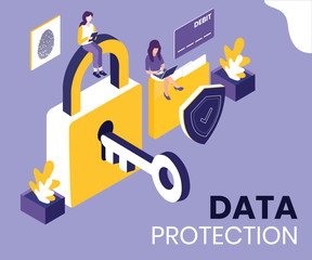 Isometric Artwork Concept of Data Protection