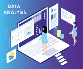 Isometric Artwork Concept of Data Analysis of a software