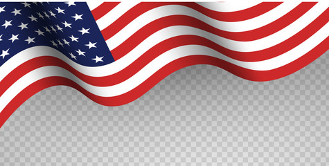 Blue and red fabric USA flag on transparent background. Happy flag day, Independence Day, American Memorial Day. - 266863957