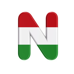 hungarian letter N - Capital 3d flag of hungary font - Budapest, Central Europe or politics concept