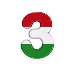hungarian number 3 -  3d flag of hungary digit - Budapest, Central Europe or politics concept