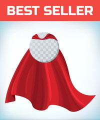 Super hero cape. Red super cloak. Hero clothes. Halloween costume. Strong woman. Super female cape. Girl power. Power icon. Leadership logo. Superhero sign. Success concept