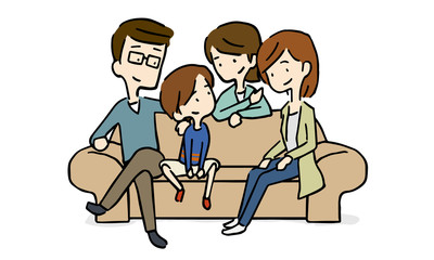 家族 ソファに座る Family sitting on sofa