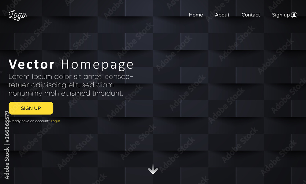 Wall mural black web homepage template with icons and abstract geometric paper pattern.