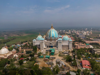 Fototapeta na wymiar Aerial View of Temple of Vedic Planetarium at Mayapur under construction