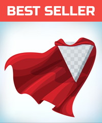 Red hero cape. Super cloak. Red satin fabric flying. Masquerade costume. Female super power. Equality woman. Woman power. Power concept. Leadership sign. Superhero symbol. Manager leader
