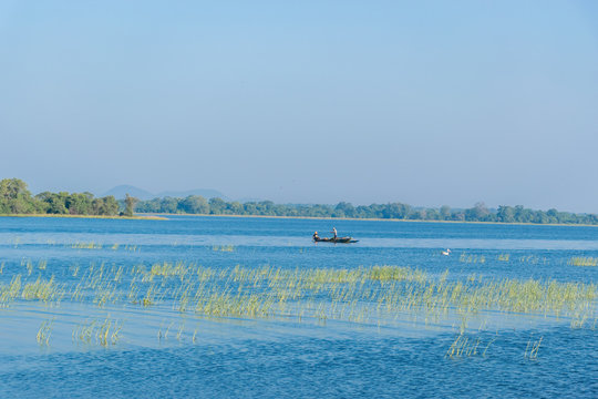 Traditional boat Fishing  in Parakrama Samudraya, Polonnaruwa, Sri Lanka.