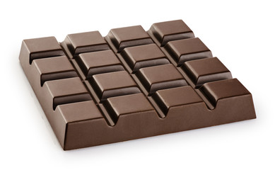 Dark chocolate bar isolated on white background.