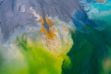 Drone view of contaminated, toxic water stream in Geamana, Romania