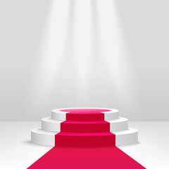 Podium or pedestal with spotlight scene 3d vector isolated on white background.