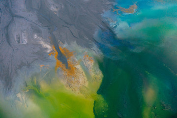 Drone view of contaminated, toxic water stream in Geamana, Romania