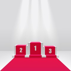 Competition winners podium or pedestal 3d vector illustration isolated on white. - obrazy, fototapety, plakaty