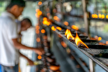 Naklejka premium Coconut oil lamps in Sri Dalada Maligawa, Kandy Sri Lanka