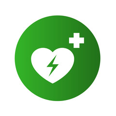Icono plano símbolo desfibrilador en círculo color verde