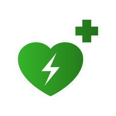 Icono plano símbolo desfibrilador en color verde
