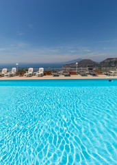 Swimming pool on the Amalfi Coast with views of the Gulf of Naples and Vesuvius. Sorrento. Italy