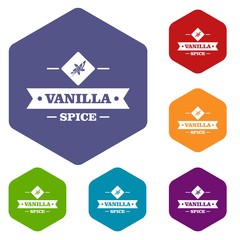 Vanilla spice icons vector colorful hexahedron set collection isolated on white 