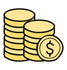 Doodle design of coin stack icon.