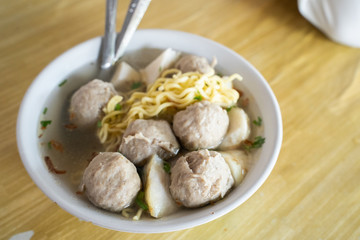 bakso meat ball with soup and noodle asian food