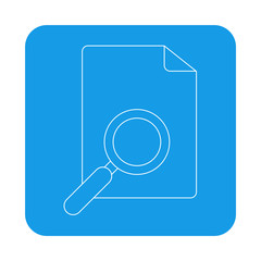 Icono plano lineal lupa y documento en cuadrado color azul
