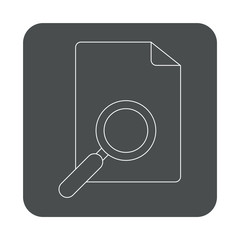 Icono plano lineal lupa y documento en cuadrado color gris