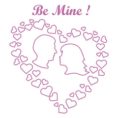 men and women in hearts. Be Mine. Valentine's Day