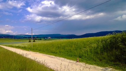 rural road in a field with a nearby power line