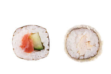 Classic sushi at white background. Japanese seafood sushi , roll a white background. Close-up.