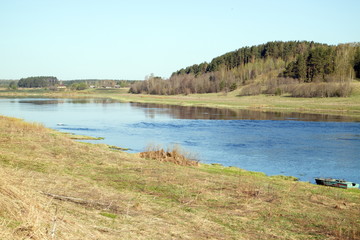 landscape, spring river in the morning