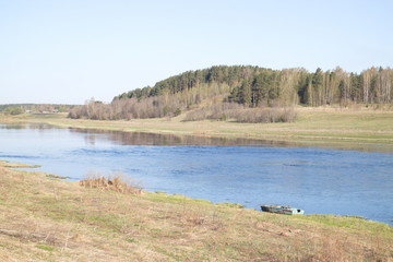 landscape, spring river in the morning