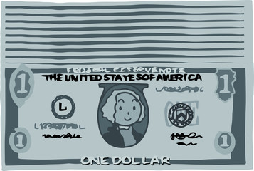 Monochrome Bunch of Cute hand-painted 1 US dollar banknote 