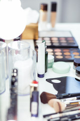 Close up of a table with cosmetics