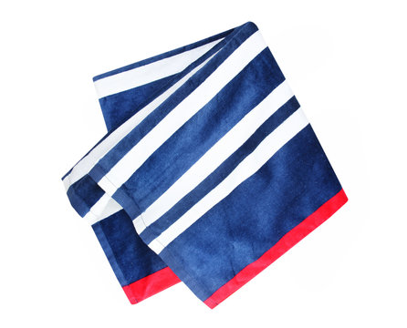 Blue Stripped Folded Beach Towel Isolated.