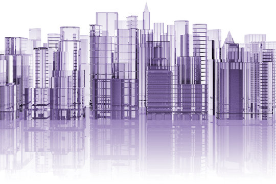skyline citt&agrave; su sfondo bianco con riflesso..