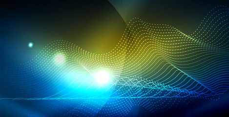 Obraz premium Color neon lights with waves abstract background