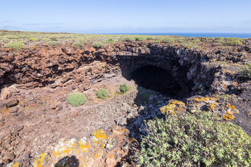 Volcanic cave at Lanzarote Island. Canary Islands. Spain
