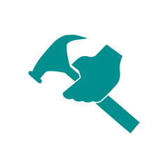 hammer with hand , hammer with gear , service tool , work tool icon 