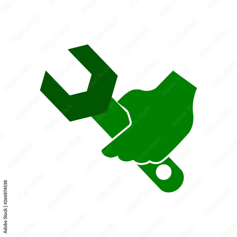 Canvas Prints wrench with hand , wrench with gear, work tool green color icon