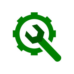 wrench with hand , wrench with gear, work tool green color icon