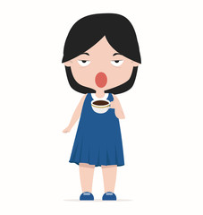 cute girl with cup of coffee cartoon