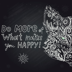 Wild beautiful fox head hand drawn in chalk on a black background. Fashion in a vector illustration