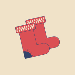 Vector felt boots in modern flat style on light background. Poster with felt boots 