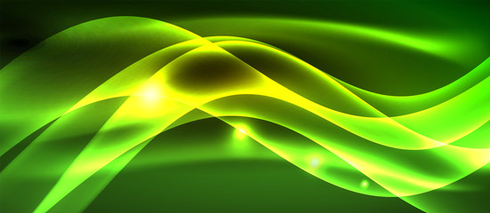 Neon shiny light glowing wave lines