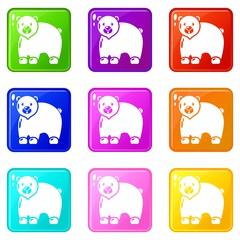 Canadian bear icons set 9 color collection isolated on white for any design