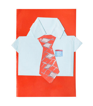 paper collage of men's shirt tie on red cover